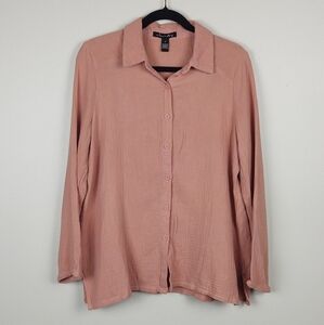 Gauze Button Up Shirt 100% Cotton Coastal Minimalist Pink Medium